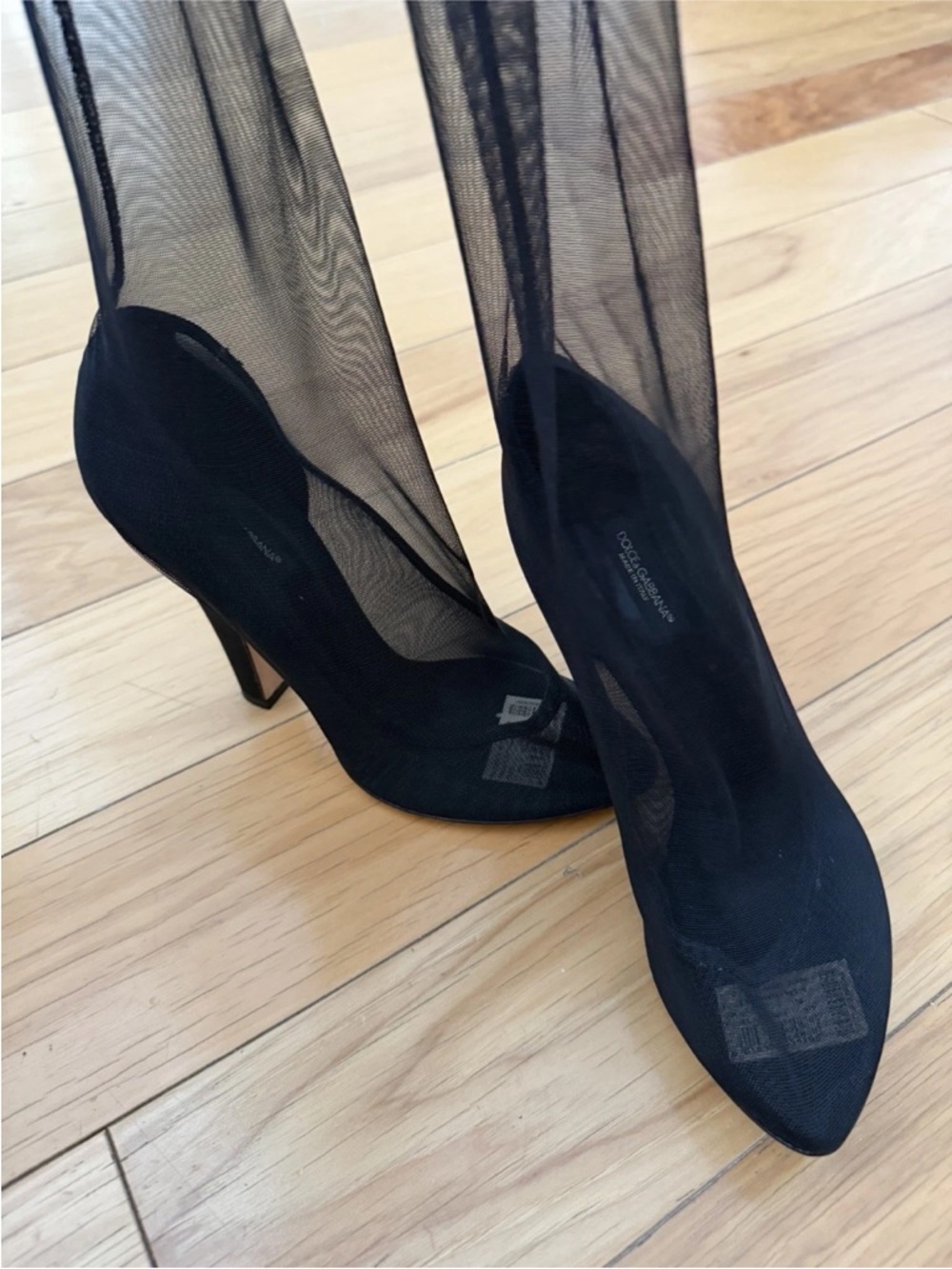 Dolce & Gabbana Black Mesh Thigh-High Heeled Boots View 4